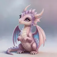 A tiny, blushing pink dragon looks upward with a sweet expression. Its translucent wings and soft, rounded features are highlighted by a clean, minimalist background, focusing all attention on the delicate digital brushwork and the creature's endearing charm.