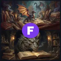 A two-panel vertical image. The top features a brown dragon with large wings spread over a desk of scattered papers and books. The bottom shows a close-up of a large green dragon's head resting behind a massive open book in a dark, atmospheric library.