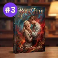 A book cover mockup where a couple embraces amidst a swirl of fiery orange and dark blue magic. The text "Book Title" is written in an elegant, glowing font at the top.